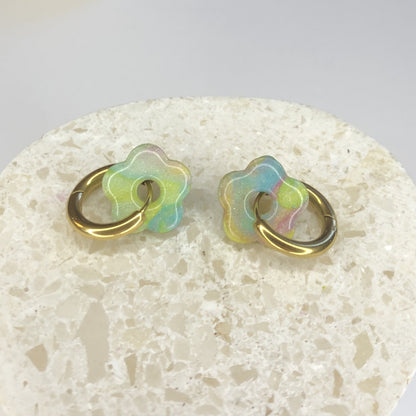 Boucles d'Oreilles Créoles Pampilles Small Fleurs - Arc-en-ciel