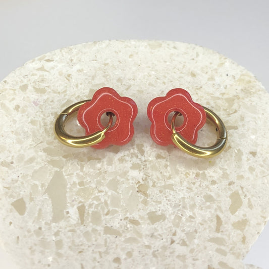 Boucles d'Oreilles Créoles Pampilles Small Fleurs - Rouge Anglais