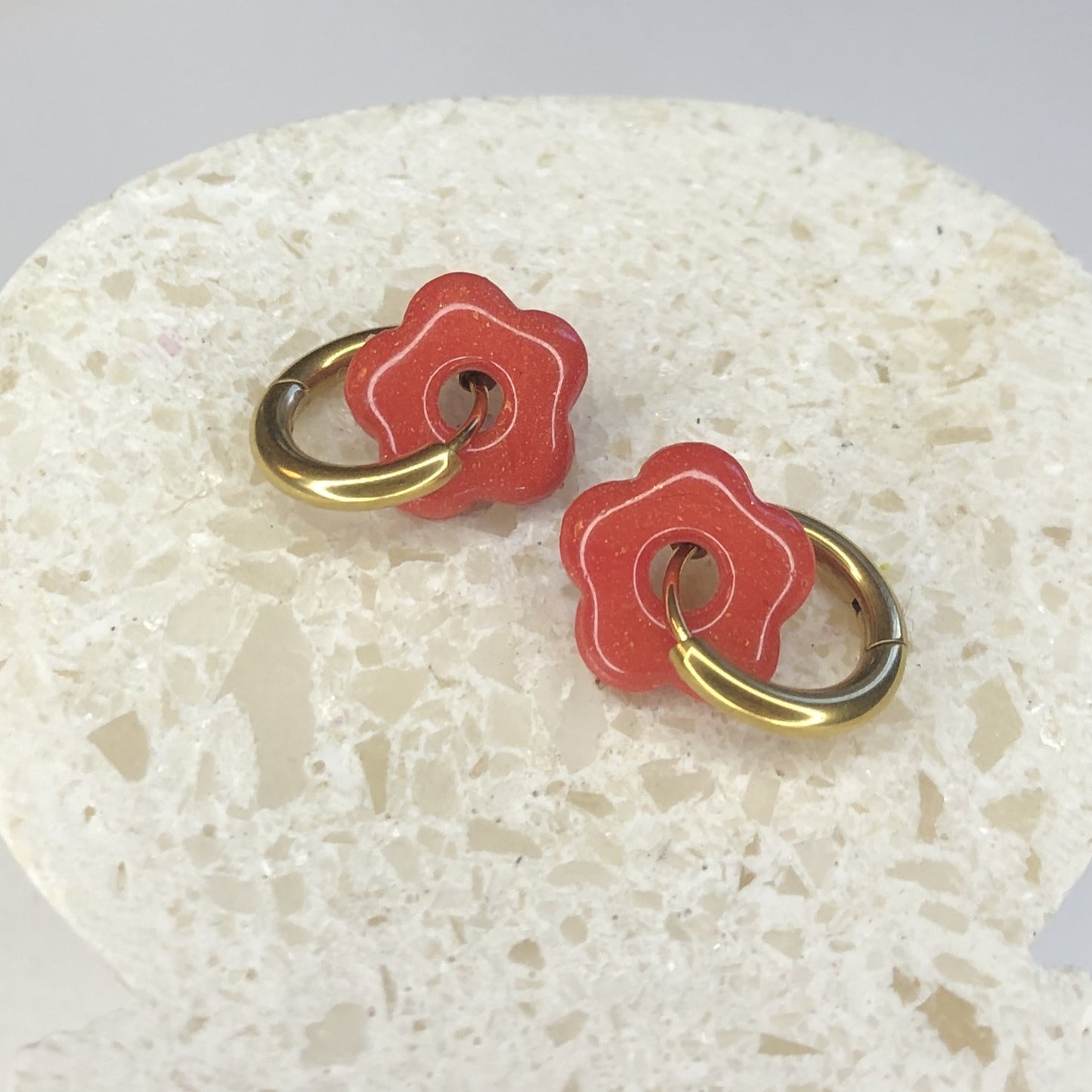 Boucles d'Oreilles Créoles Pampilles Small Fleurs - Rouge Anglais