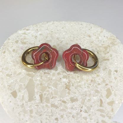 Boucles d'Oreilles Créoles Pampilles Small Fleurs - Violet et Bordeaux