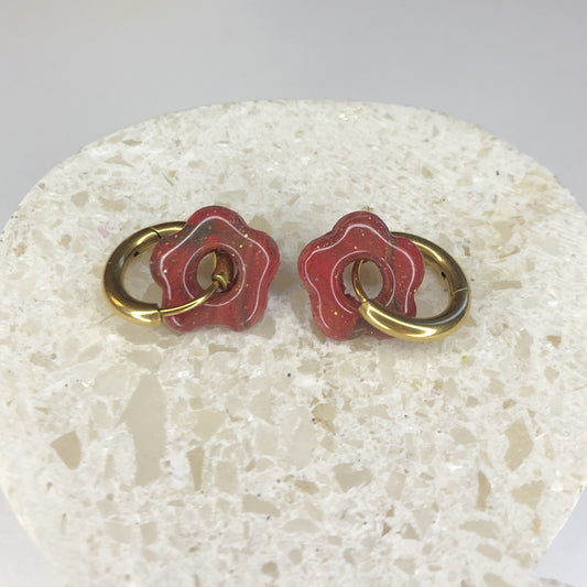 Boucles d'Oreilles Créoles Pampilles Small Fleurs - Violet et Bordeaux