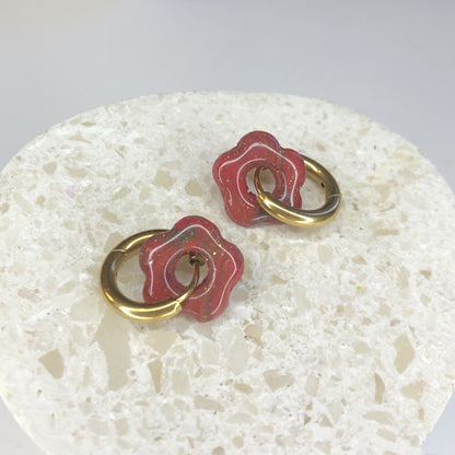 Boucles d'Oreilles Créoles Pampilles Small Fleurs - Violet et Bordeaux
