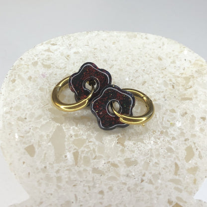 Boucles d'Oreilles Créoles Pampilles Small Fleurs - Noir Pailletées