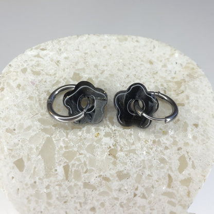 Boucles d'Oreilles Créoles Pampilles Small Fleurs - Noir Voilé