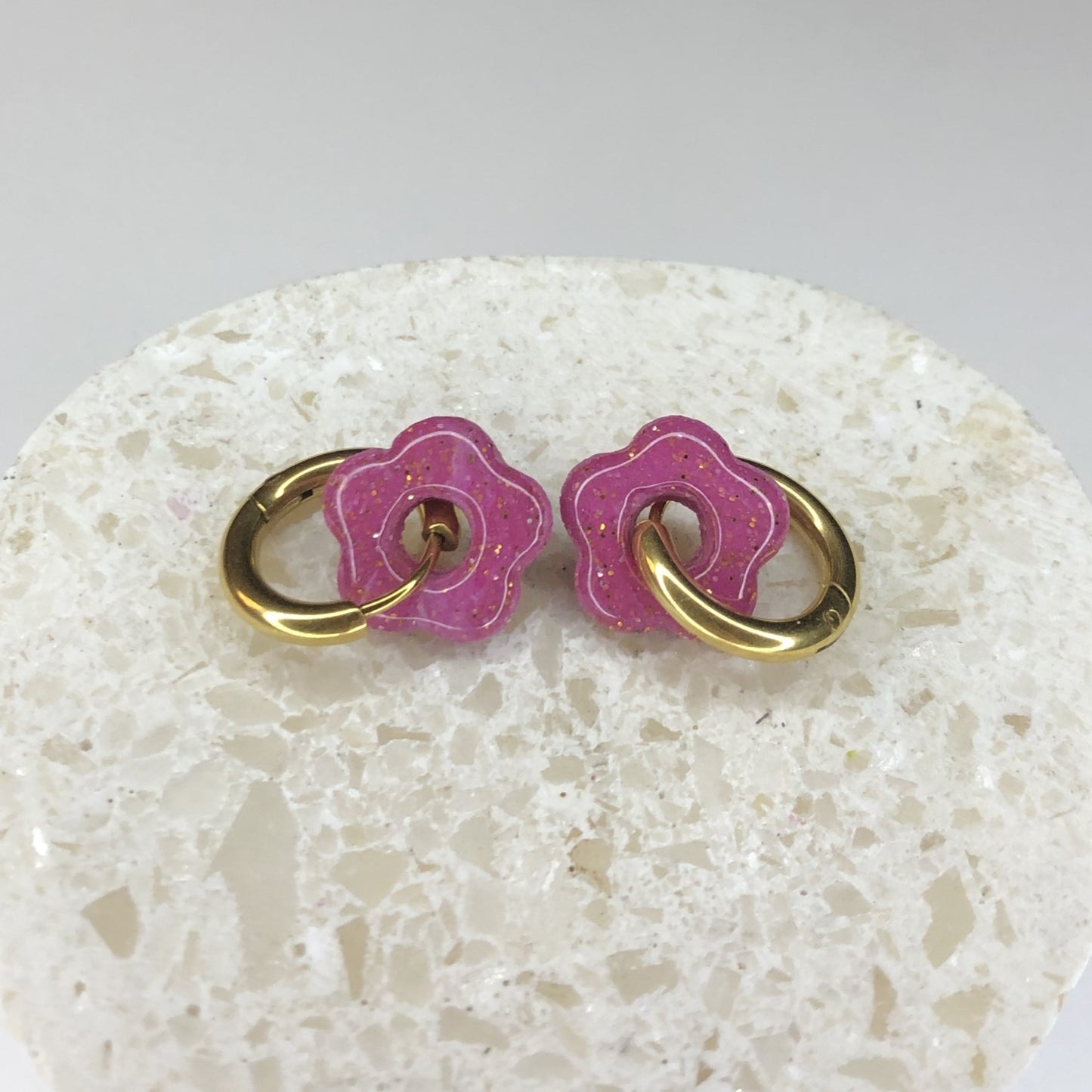 Boucles d'Oreilles Créoles Pampilles Small Fleurs - Violet Lavande Pailletées