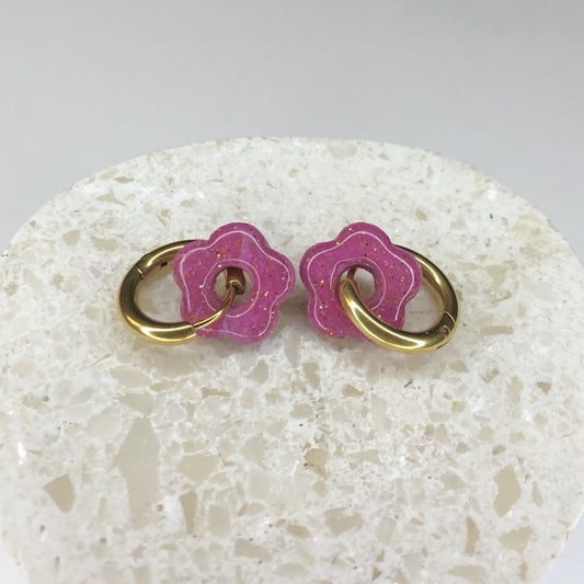 Boucles d'Oreilles Créoles Pampilles Small Fleurs - Violet Lavande Pailletées
