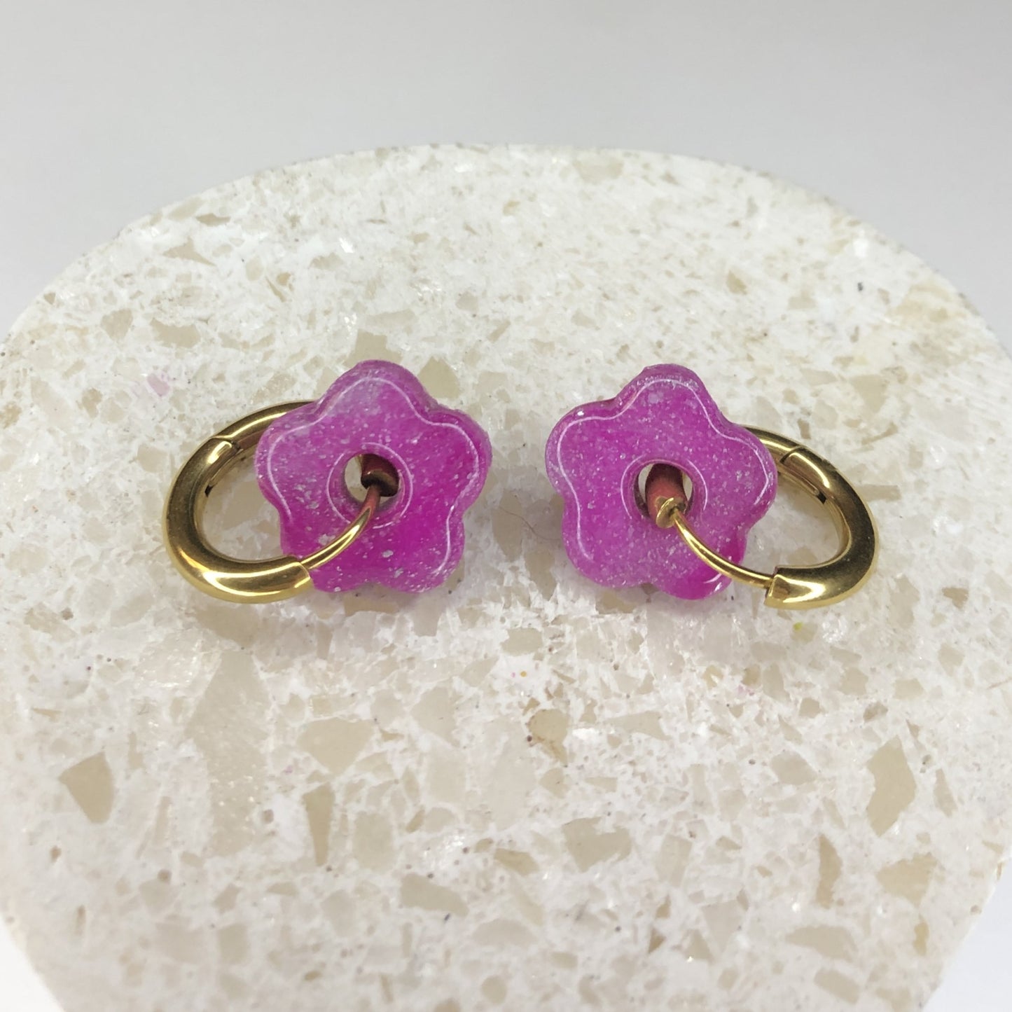 Boucles d'Oreilles Créoles Pampilles Small Fleurs - Léopard Violet Lilas Voilé