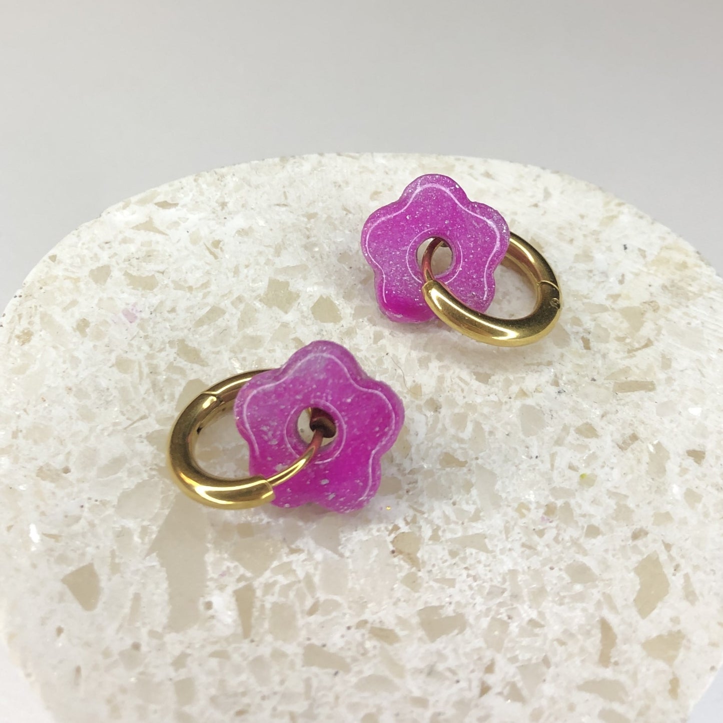 Boucles d'Oreilles Créoles Pampilles Small Fleurs - Léopard Violet Lilas Voilé