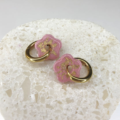 Boucles d'Oreilles Créoles Pampilles Small Fleurs - Rose Light et Or