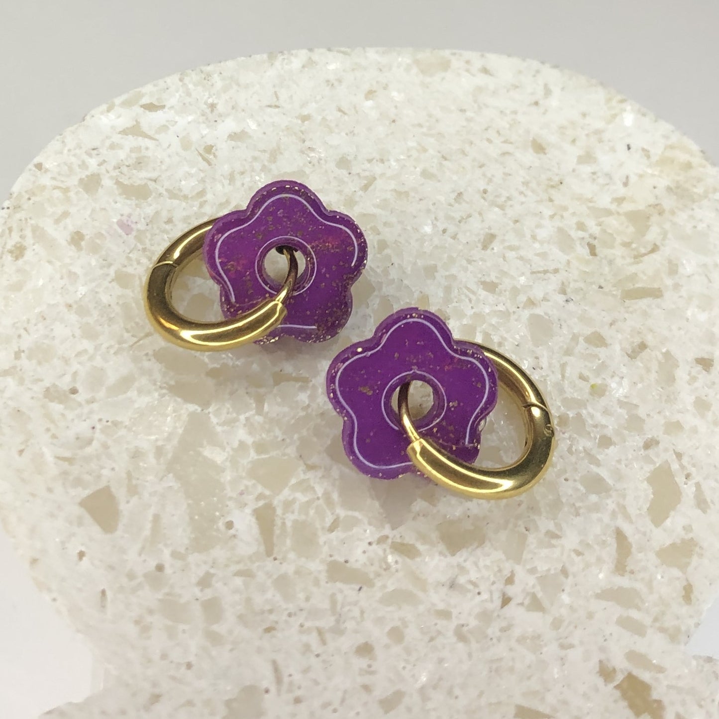 Boucles d'Oreilles Créoles Pampilles Small Fleurs - Violet Lavande Pailletées