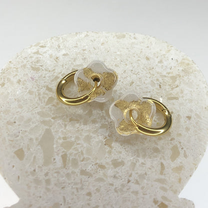 Boucles d'Oreilles Créoles Pampilles Small Fleurs - Blanc Nacré et Or