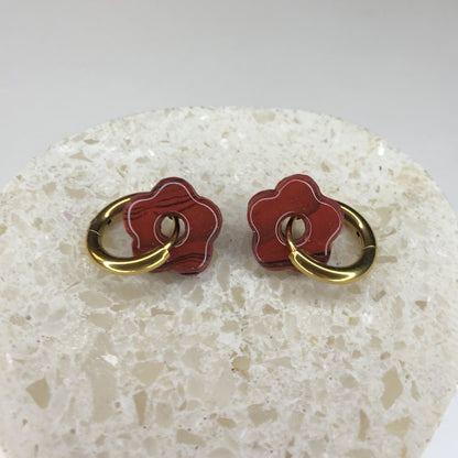 Boucles d'Oreilles Créoles Pampilles Small Fleurs - Rouge Jaspe
