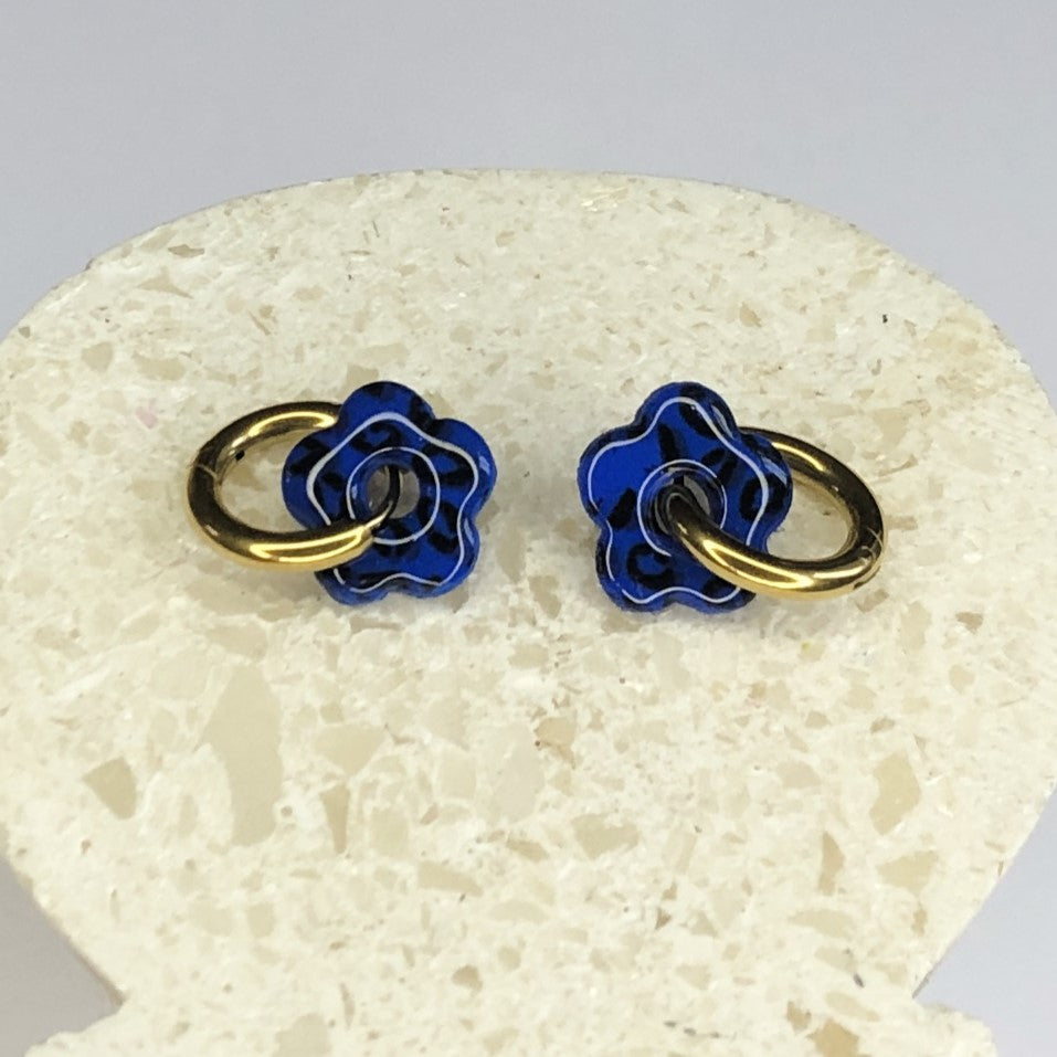 Boucles d'Oreilles Créoles Pampilles Small Fleurs - Léopard Bleu Pacifique