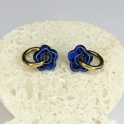 Boucles d'Oreilles Créoles Pampilles Small Fleurs - Léopard Bleu Pacifique