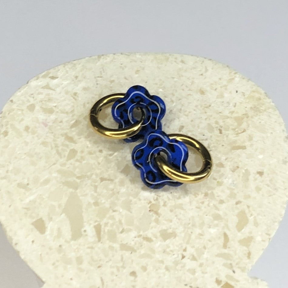 Boucles d'Oreilles Créoles Pampilles Small Fleurs - Léopard Bleu Pacifique