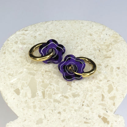 Boucles d'Oreilles Créoles Pampilles Small Fleurs - Léopard Violet