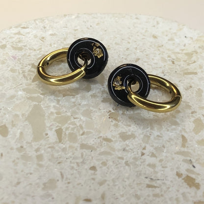 Boucles d'Oreilles Créoles Pampilles Extra Small Rondes - Noir, Or et Cristaux