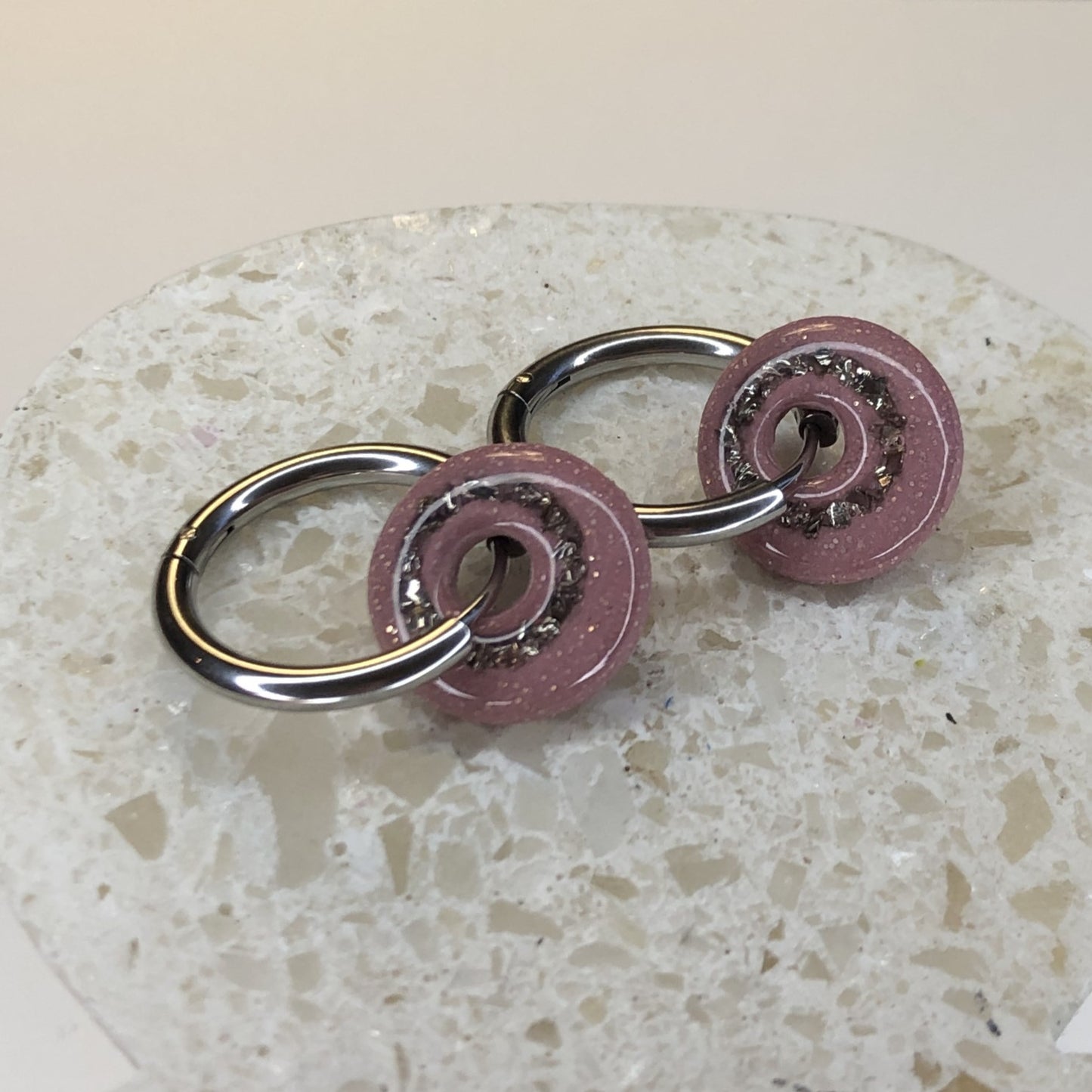 Boucles d'Oreilles Créoles Pampilles Small Rondes - Vieux Rose et Cristaux