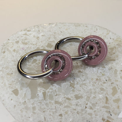 Boucles d'Oreilles Créoles Pampilles Small Rondes - Vieux Rose et Cristaux