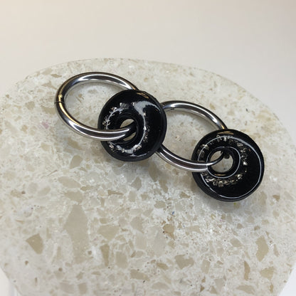 Boucles d'Oreilles Créoles Pampilles Small Rondes - Noir et Cristaux