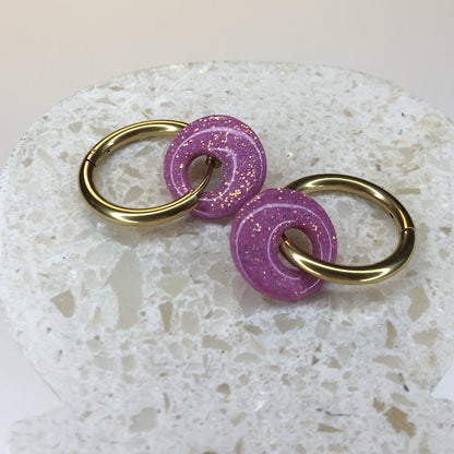 Boucles d'Oreilles Créoles Pampilles Small Rondes - Violet Lavande et Paillettes