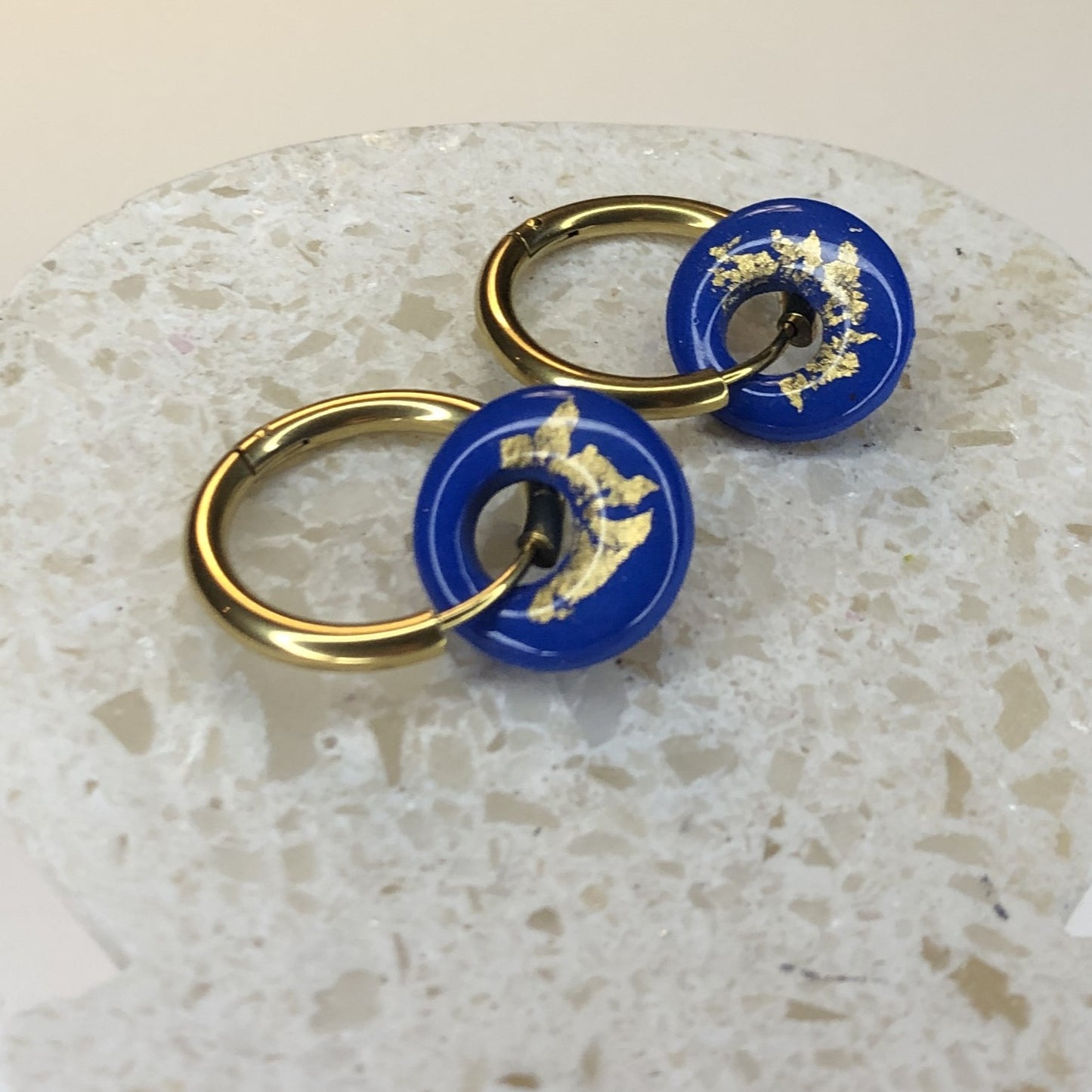 Boucles d'Oreilles Créoles Pampilles Small Rondes - Bleu Pacifique et Or
