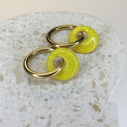Boucles d'Oreilles Créoles Pampilles Small Rondes - Jaune Citron et Paillettes