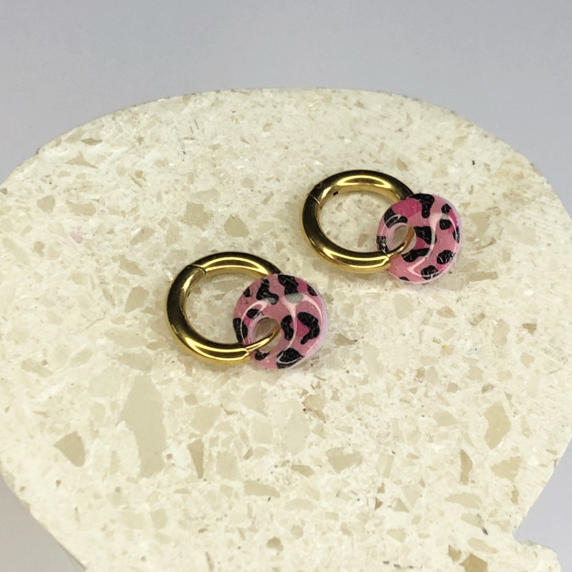 Boucles d'Oreilles Créoles Pampilles Extra Small Rondes - Léopard Rose Light