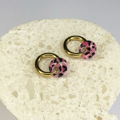 Boucles d'Oreilles Créoles Pampilles Extra Small Rondes - Léopard Rose Light