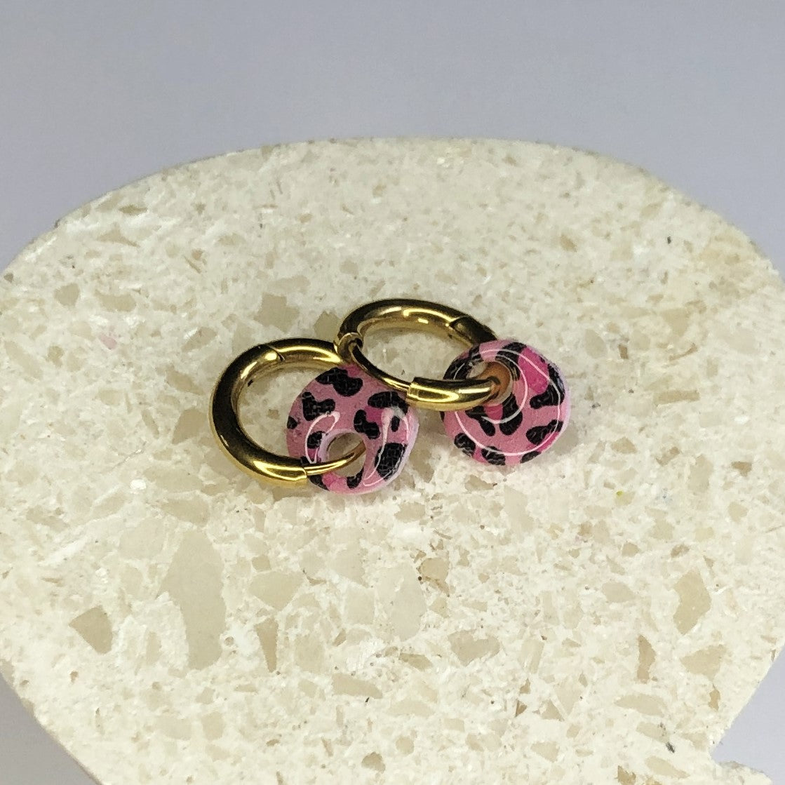 Boucles d'Oreilles Créoles Pampilles Extra Small Rondes - Léopard Rose Light