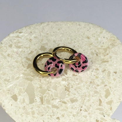 Boucles d'Oreilles Créoles Pampilles Extra Small Rondes - Léopard Rose Light