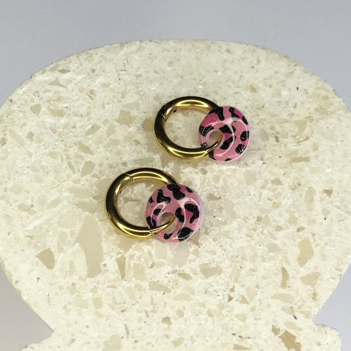 Boucles d'Oreilles Créoles Pampilles Extra Small Rondes - Léopard Rose Light
