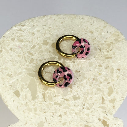 Boucles d'Oreilles Créoles Pampilles Extra Small Rondes - Léopard Rose Light